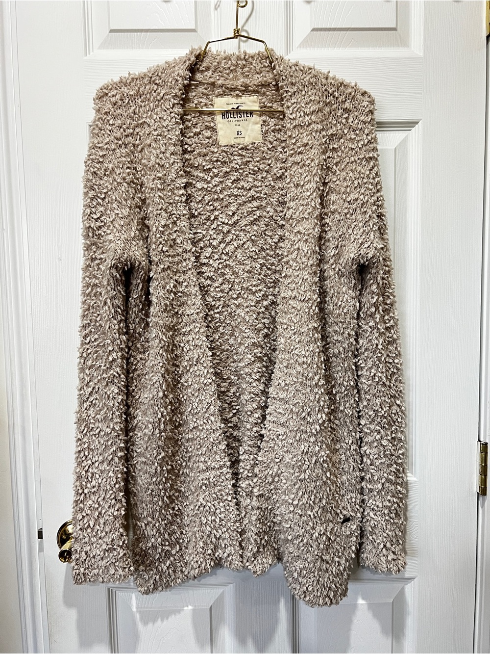 Hollister California Fuzzy Open-Front Cardigan Cream Textured Knit Size XS